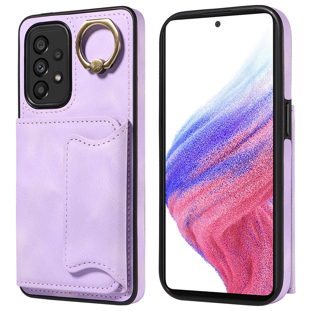 001 For Samsung Galaxy A53 5G Card Holder Anti-fall Phone Case Finger Ring Kickstand PU Leather TPU Cover 001 For Samsung Galaxy A53 5G Card Holder Anti-fall Phone Case Finger Ring Kickstand PU Leather TPU Cover